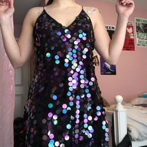 Black Sequin Shift Party Dress